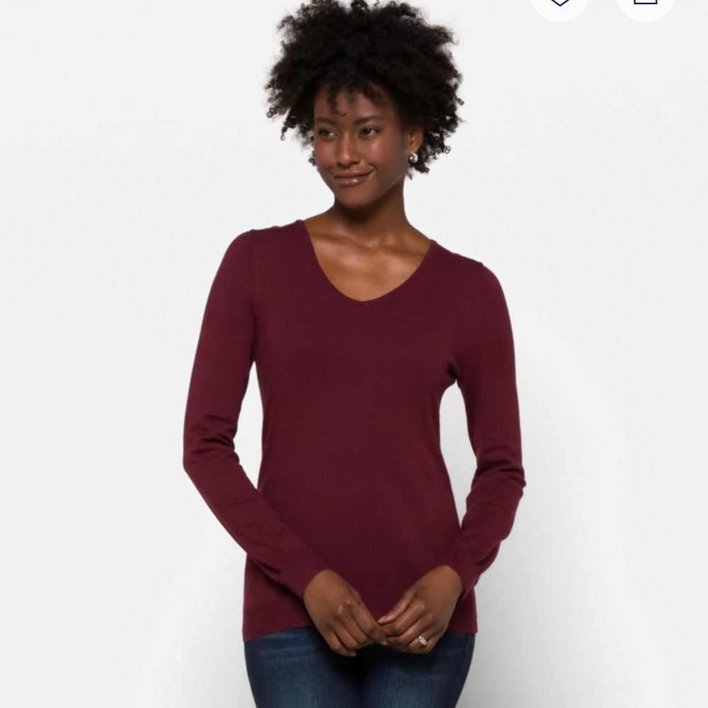 Red Fitted Long Sleeve V-Neck Sweatshirt